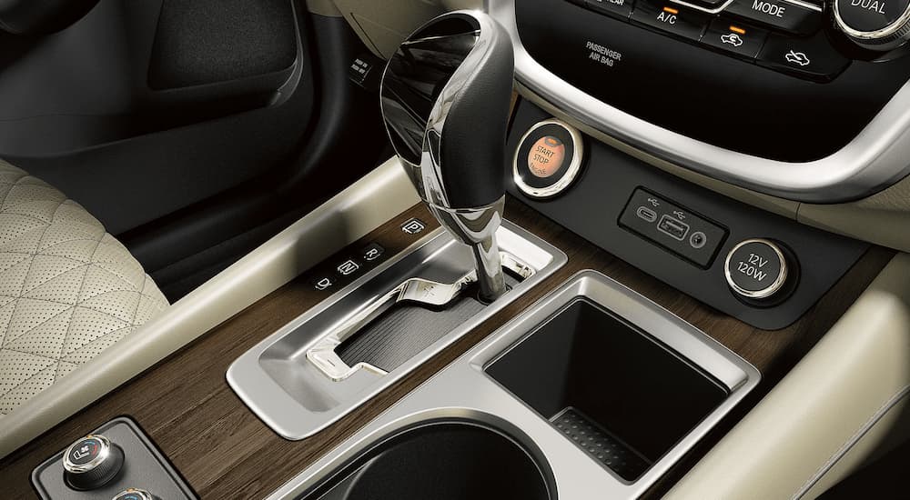 A close up of the shifter in a 2023 Nissan Murano is shown.