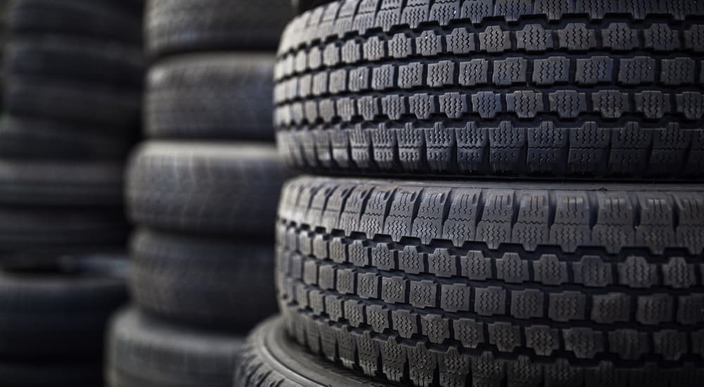Several stacks of tires are shown.