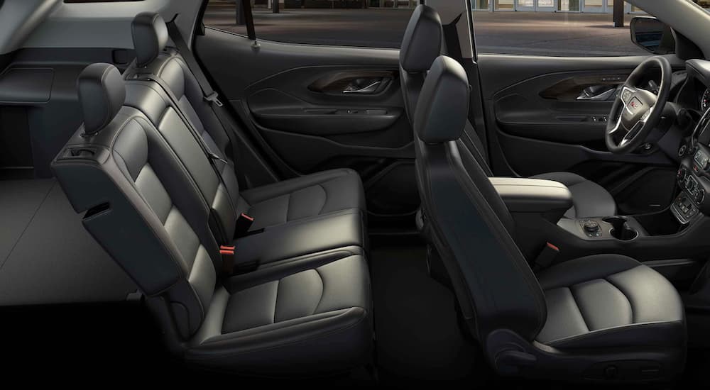 The seating in a 2021 GMC Terrain SLE is shown from the passenger side.