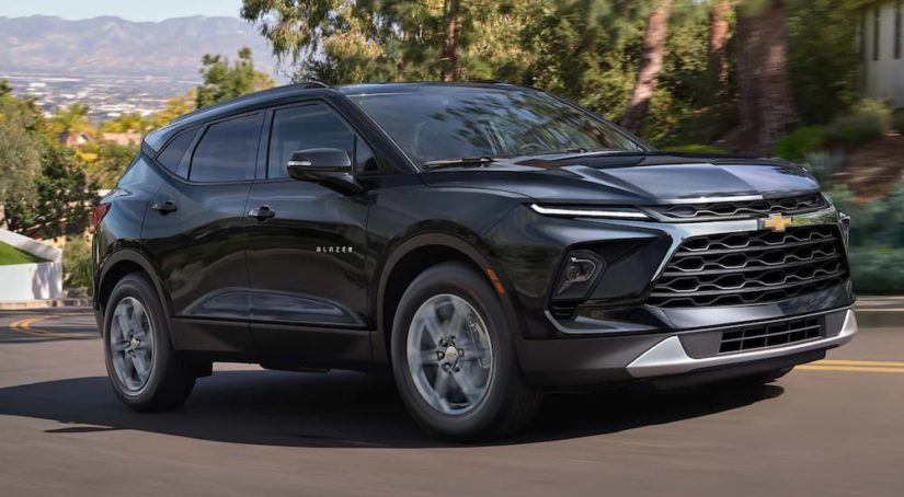 A black 2023 Chevy Blazer is shown after viewing online Chevy Blazer sales.