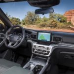 The interior of a 2021 Ford Explorer Timberline is shown from the passenger seat.
