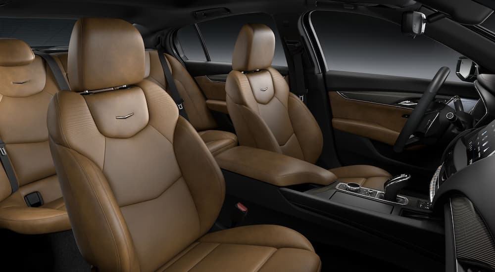 The interior of a 2023 Cadillac CT5 is shown with Sedona Sauvage leather seats.
