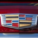 A Cadillac emblem is shown after winning a 2023 Cadillac XT5 vs 2023 Audi Q5 comparison.