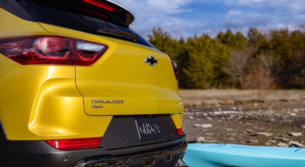 The rear end of a yellow 2024 Chevy Trailblazer AWD is shown.