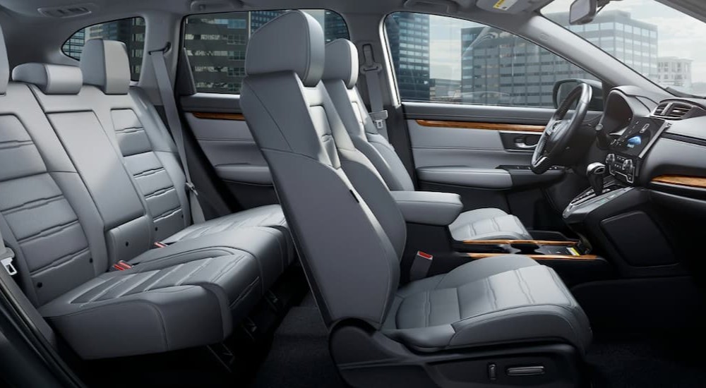 The gray interior and dash of a 2020 Honda CR-V is shown.