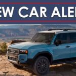 A blue 2024 Toyota Landcruiser is shown from the front at an angle under a 'New Car Alert' banner.