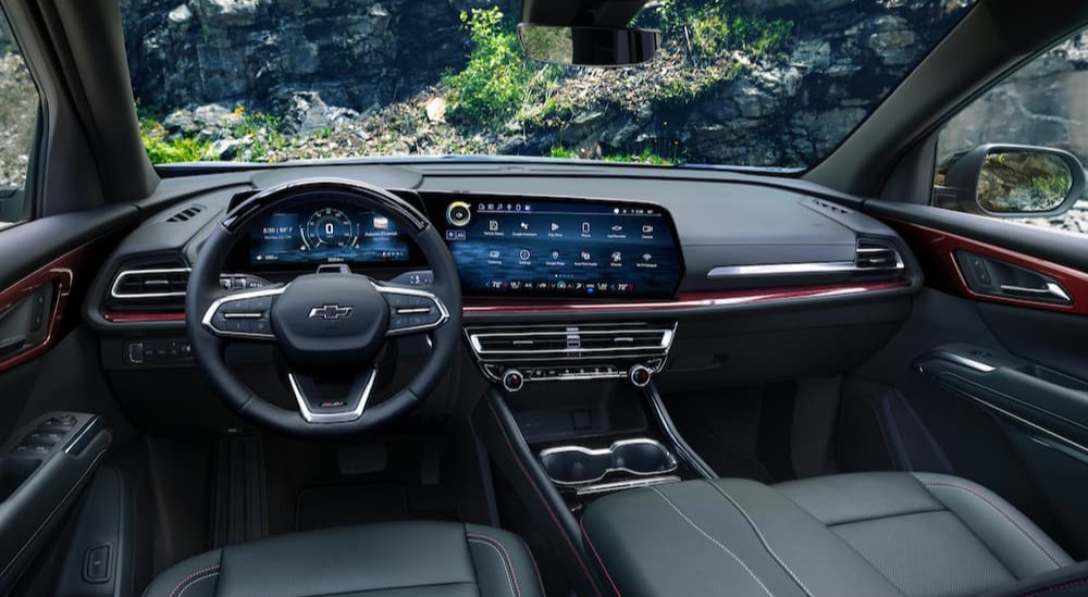 The black interior of a 2024 Chevy Traverse Z71 is shown.