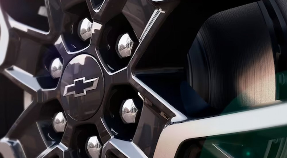 A close-up of a wheel on a 2024 Chevy Blazer is shown.