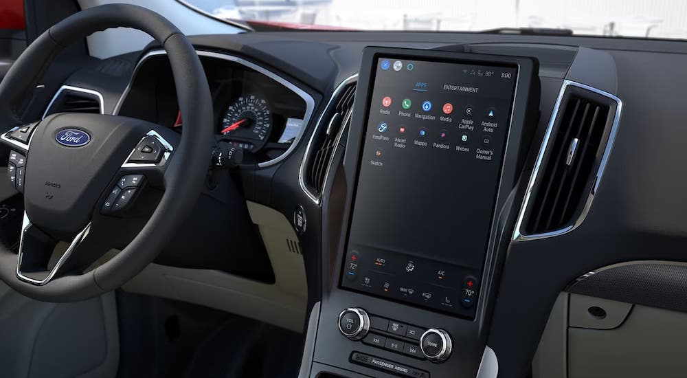 The black interior of a 2024 Ford Edge is shown.