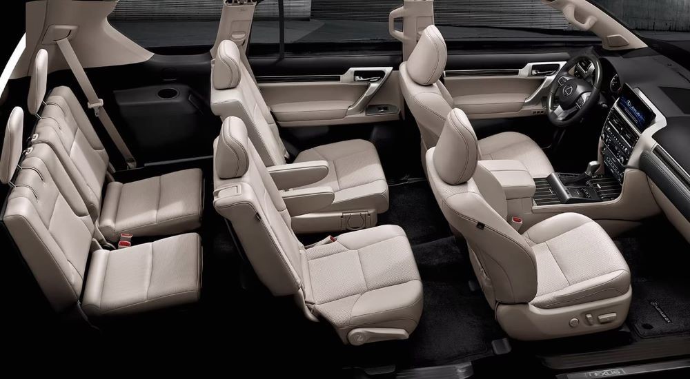 The grey seating and interior is shown in a 2023 Lexus GX.