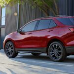 A red 2024 Chevy Equinox is shown parked near a sidewalk after winning a 2024 Chevy Equinox vs 2024 Mitsubishi Eclipse Cross competition.