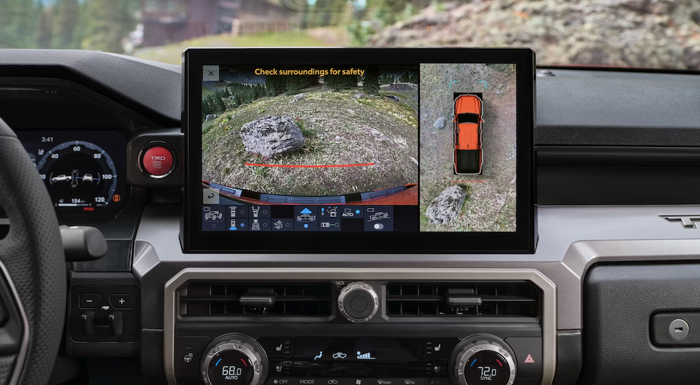 The 360-degree camera in a 2024 Toyota Tacoma iForceMAX TRD at a Toyota dealer.