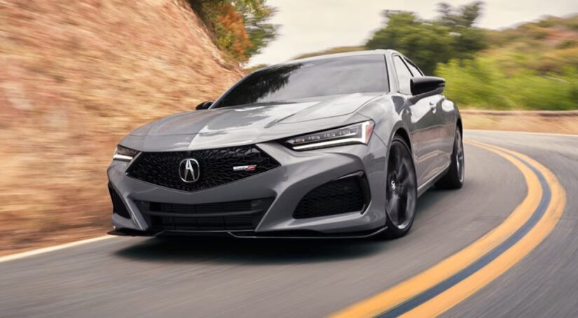 A grey 2025 Acura TLX Type S is shown from the front at an angle.