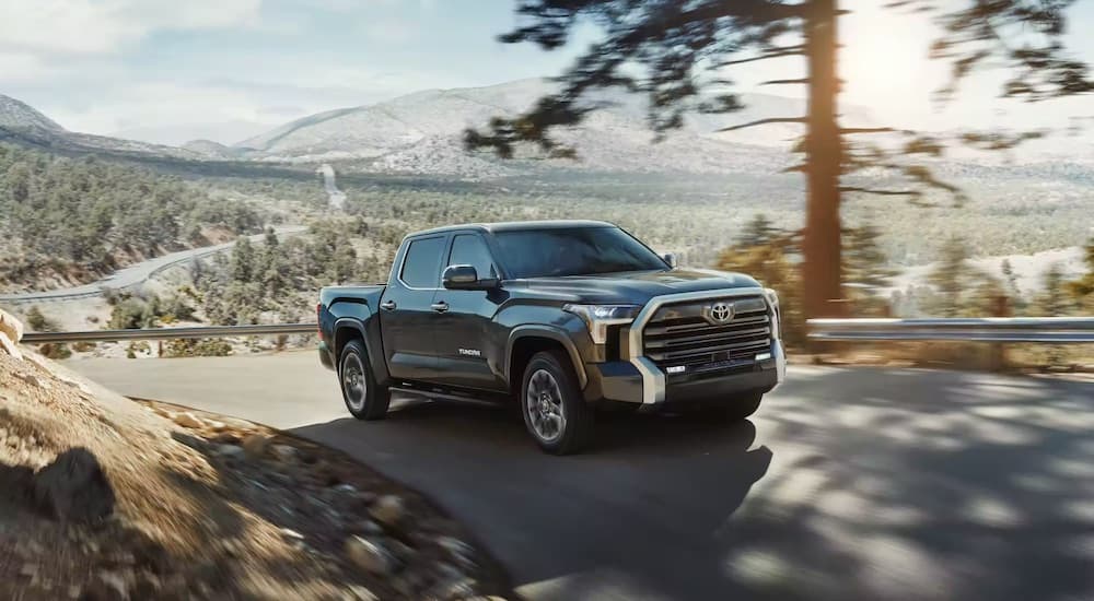 A grey 2024 Toyota Tundra is shown from the front at an angle after leaving a Toyota dealer.