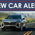 A silver 2026 Cadillac VISTIQ is shown under a New Car Alert banner.