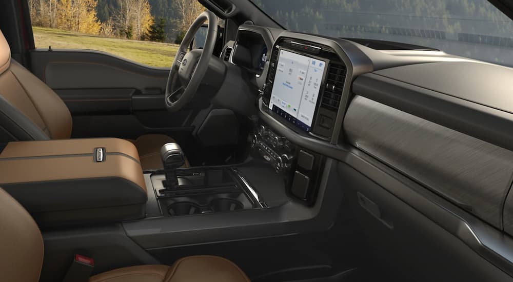 The center console and dashboard inside a 2021 Ford F-150 Limited