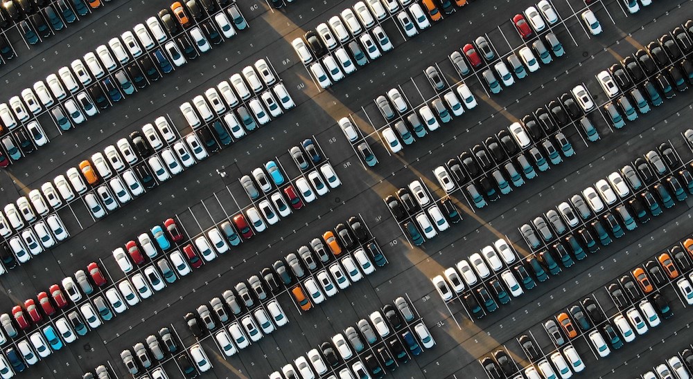 A full dealership car lot.