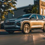 Grey 2026 Chevy Equinox LT driving downtown.