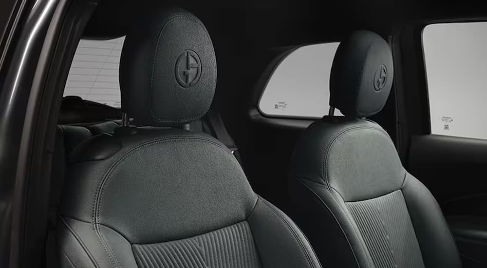 Leather seats inside a 2025 Fiat 500e Giorgio Armani edition