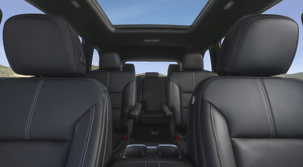 Black leather interior of a 2025 GMC Acadia for sale near Booneville