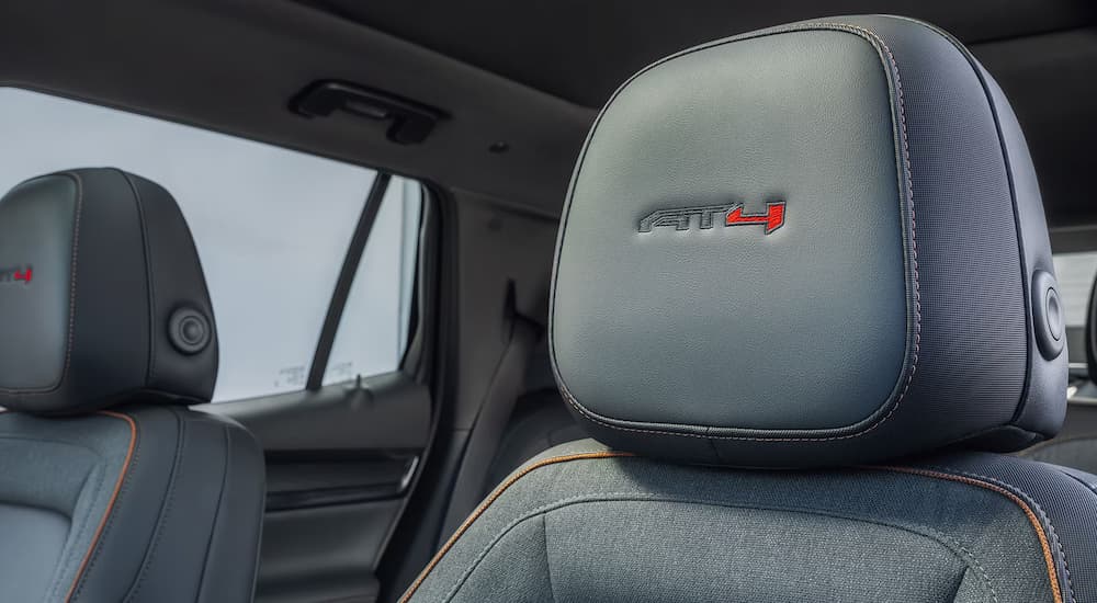 Gray headrest on a 2025 GMC Terrain AT4 at a dealer near Lombard