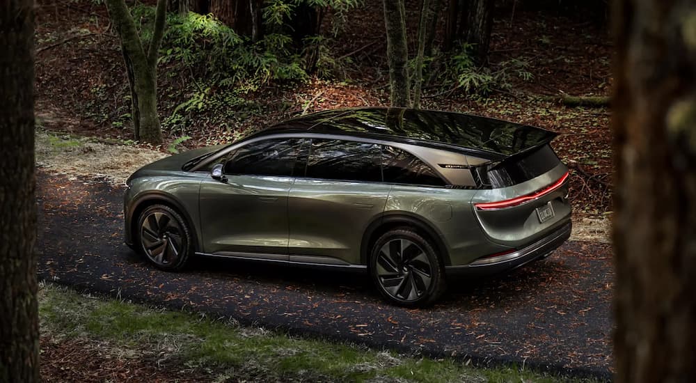 A 2025 Lucid Gravity parked off-road
