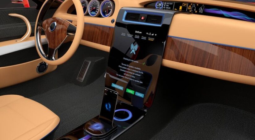 Close-up of an infotainment screen with an OTA update.