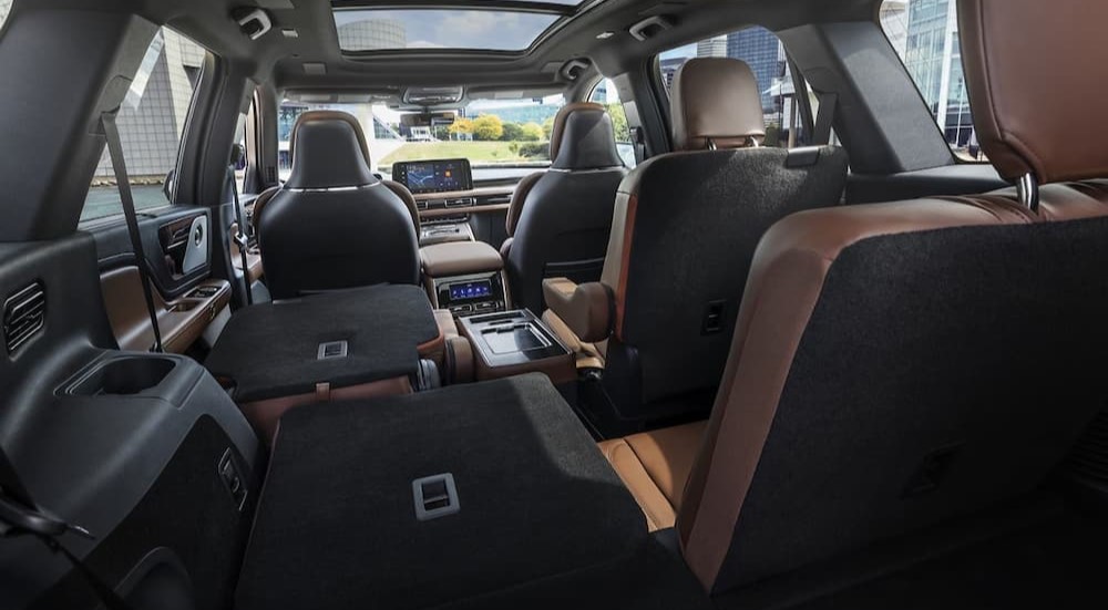 The black and brown interior in a 2025 Lincoln Aviator.