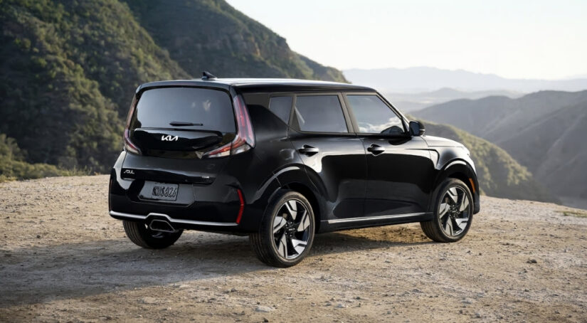 Black 2025 Kia Soul parked at an overlook