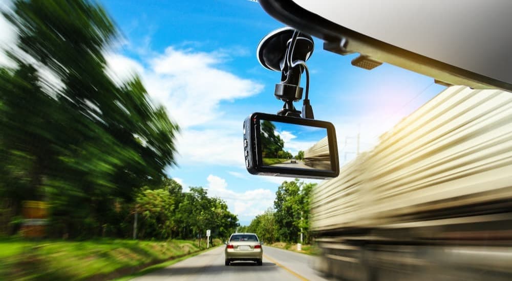 A dash cam in a vehicle.